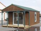 12x28 White Deer Cabin with front porch and patio doors at Pine Creek Structures of Spring Glen, PA