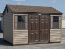 10x12 Storage Shed With Peak Roofline and Java Vinyl Siding